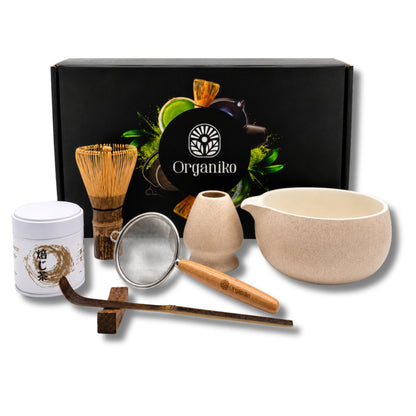 Organiko Matcha Set Accessories with Uji Matcha Green Tea & Hojicha Green Tea Includes Tea Strainer in Premium Box