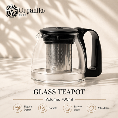 Teapot Glass Stainless Steel Strainer 700ml
