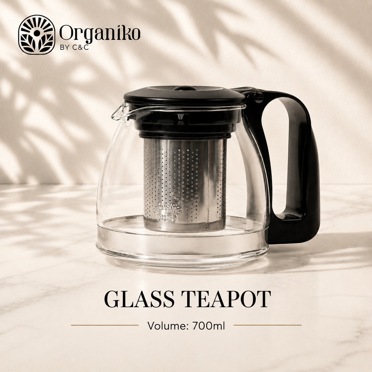 Teapot Glass Stainless Steel Strainer 700ml