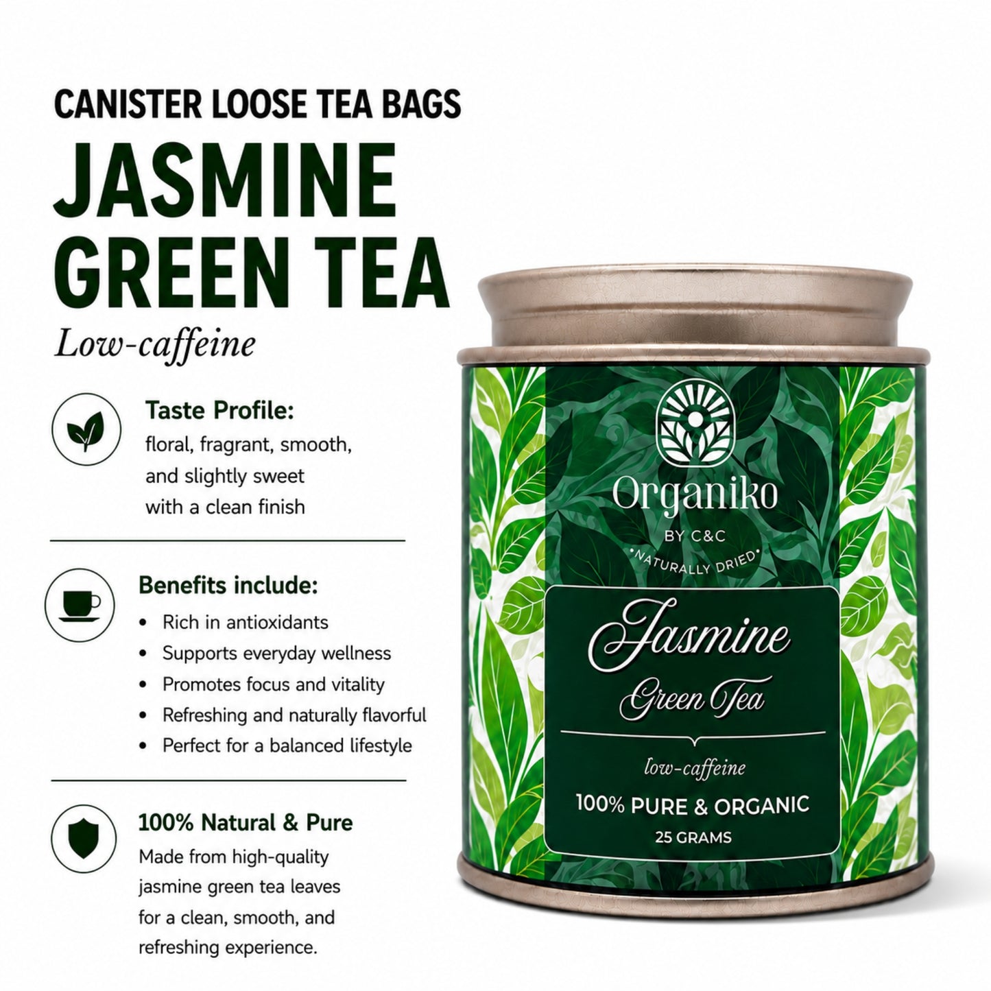 Organic Loose 15 Tea Bags on-the-go Net. Weight Per Piece 2grams