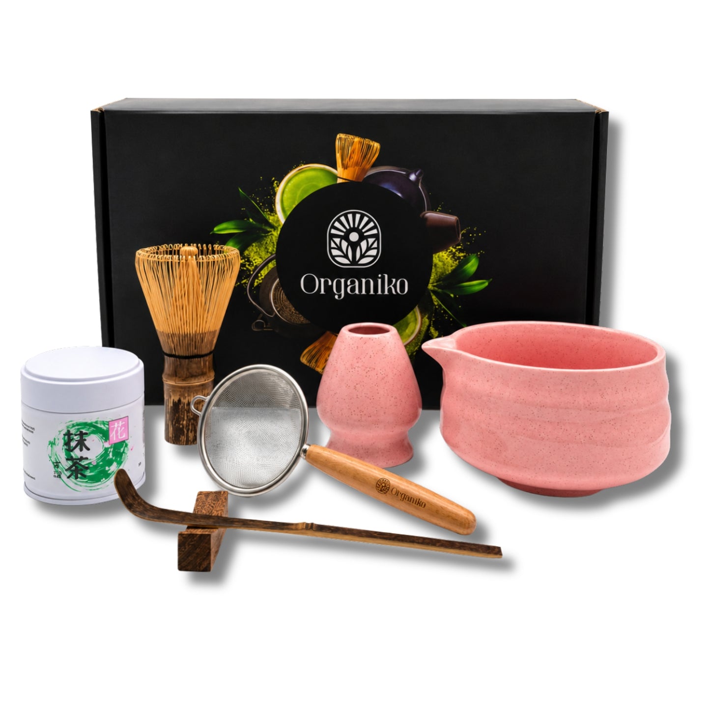 Organiko Matcha Set Accessories with Uji Matcha Green Tea & Hojicha Green Tea Includes Tea Strainer in Premium Box