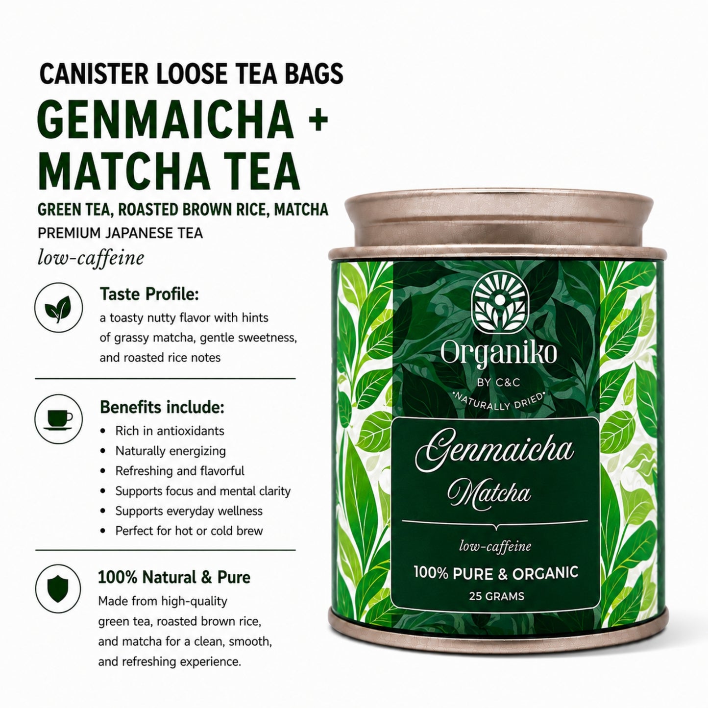 Organic Loose 15 Tea Bags on-the-go Net. Weight Per Piece 2grams