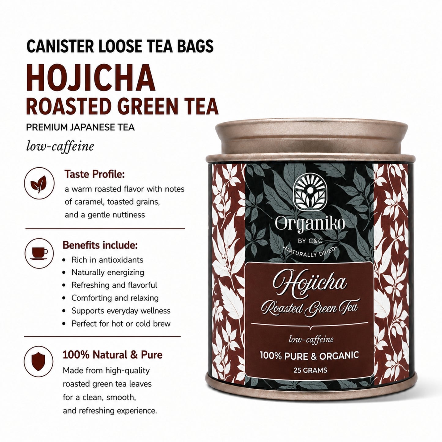 Organic Loose 15 Tea Bags on-the-go Net. Weight Per Piece 2grams