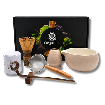 Organiko Matcha Set Accessories with Uji Matcha Green Tea & Hojicha Green Tea Includes Tea Strainer in Premium Box
