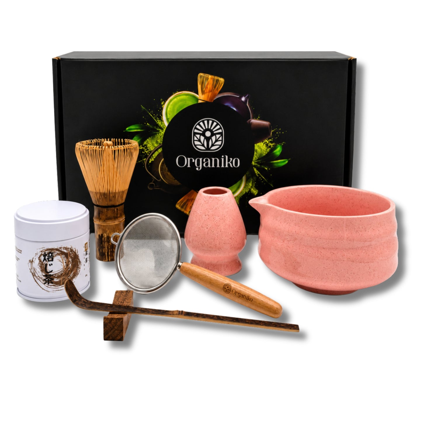 Organiko Matcha Set Accessories with Uji Matcha Green Tea & Hojicha Green Tea Includes Tea Strainer in Premium Box