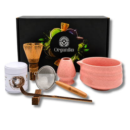Organiko Matcha Set Accessories with Uji Matcha Green Tea & Hojicha Green Tea Includes Tea Strainer in Premium Box