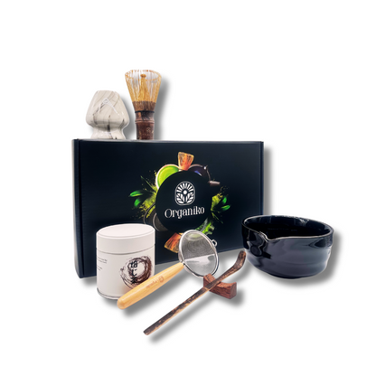 Organiko Matcha Set Accessories with Uji Matcha Green Tea & Hojicha Green Tea Includes Tea Strainer in Premium Box