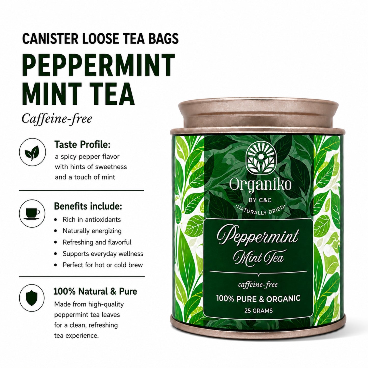 Organic Loose 15 Tea Bags on-the-go Net. Weight Per Piece 2grams