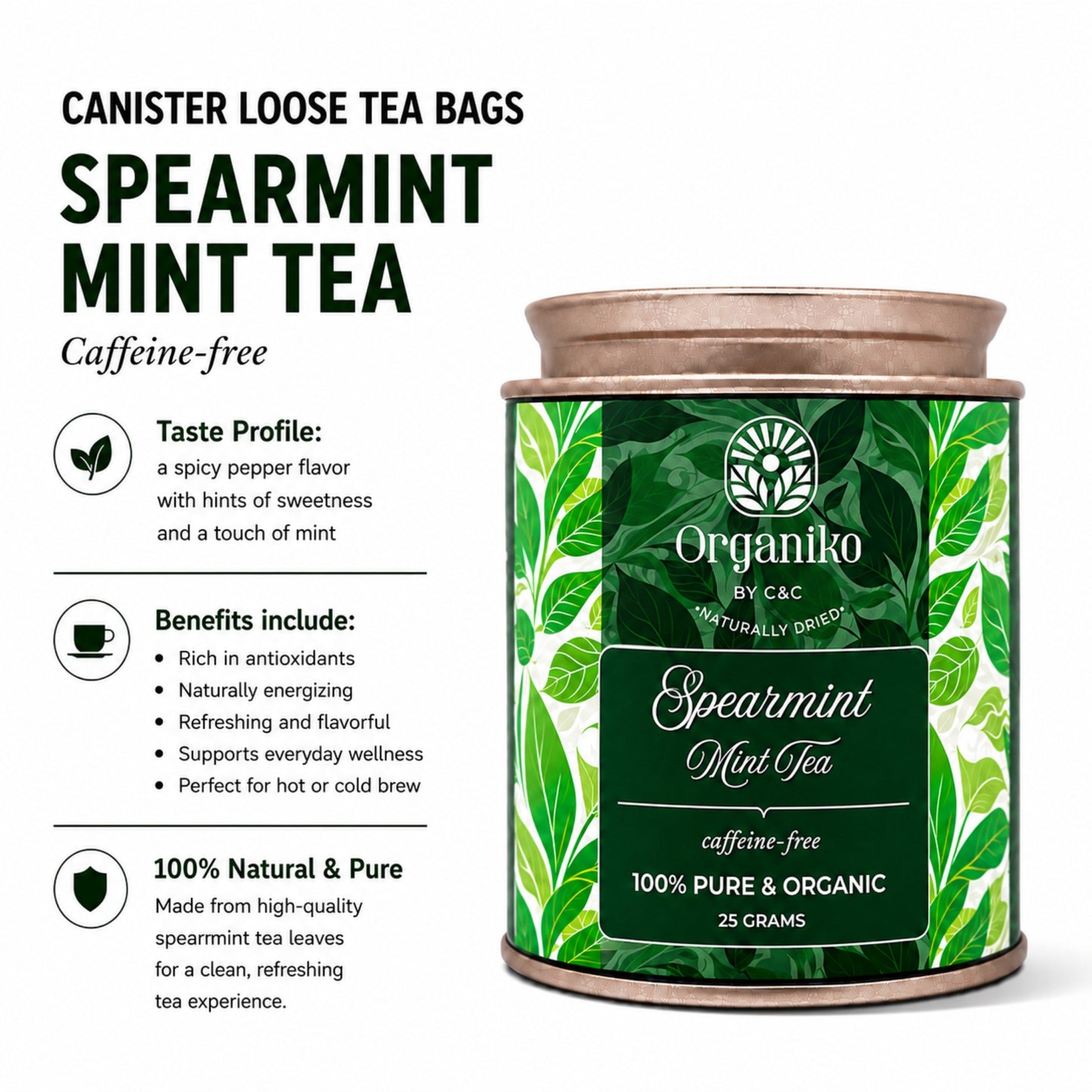 Organic Loose 15 Tea Bags on-the-go Net. Weight Per Piece 2grams