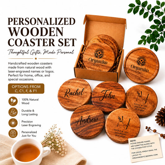 Gift Set Tea Special Wooden Coasters with Customized Engraving Name or Logo for Every Occasion