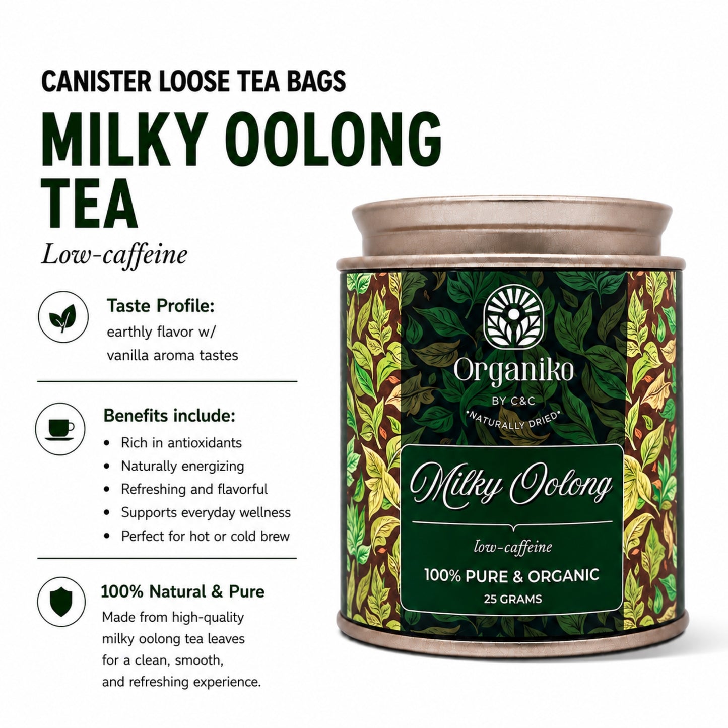 Organic Loose 15 Tea Bags on-the-go Net. Weight Per Piece 2grams