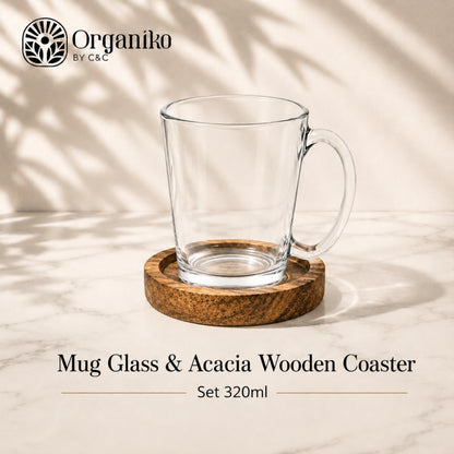 Cup and Wooden Acacia Saucer Set 320ml