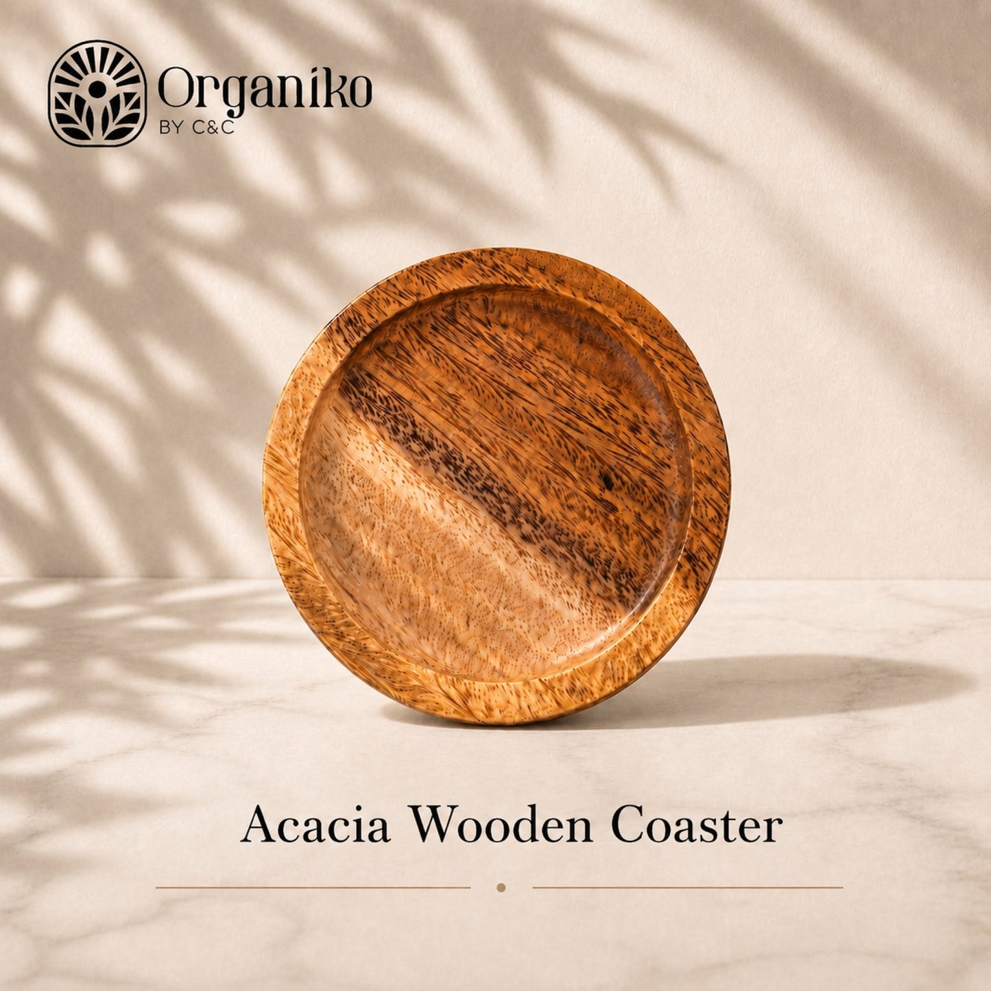 Cup and Wooden Acacia Saucer Set 320ml