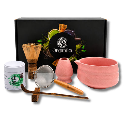 Organiko Matcha Set Accessories with Uji Matcha Green Tea & Hojicha Green Tea Includes Tea Strainer in Premium Box