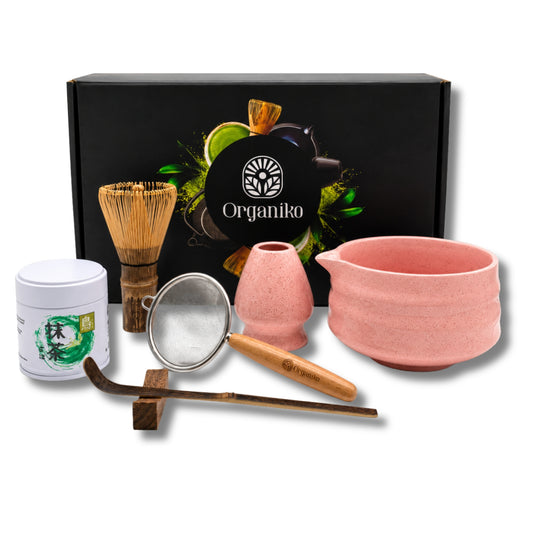 Organiko Matcha Set Accessories with Uji Matcha Green Tea & Hojicha Green Tea Includes Tea Strainer in Premium Box
