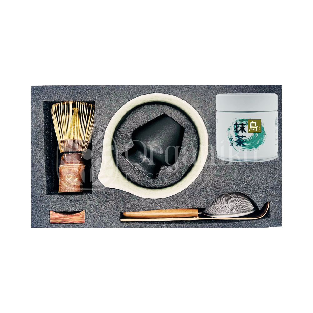Organiko Matcha Set Accessories with Uji Matcha Green Tea & Hojicha Green Tea Includes Tea Strainer in Premium Box