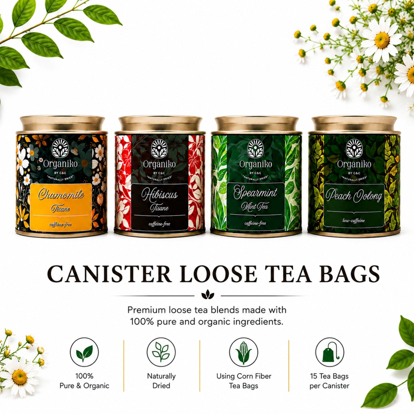 Organic Loose 15 Tea Bags on-the-go Net. Weight Per Piece 2grams